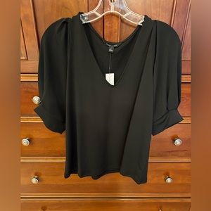 NWT Banana Republic Factory black crepe top with puff sleeves